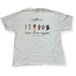 Y2K Genesis Turn It On Again World Tour 2007 T-Shirt Women's XL White Graphic